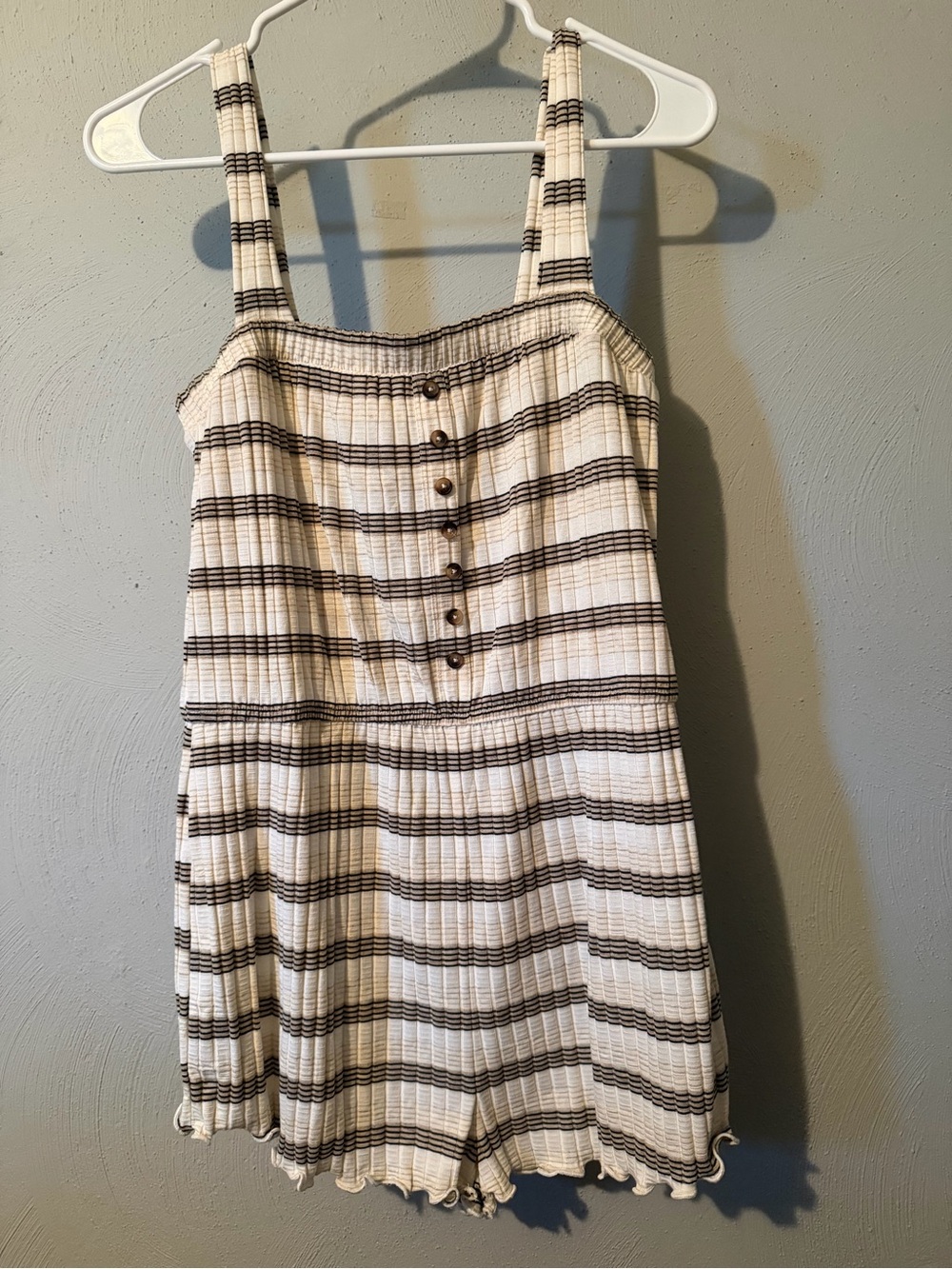 Billabong Cream and Black Striped Romper with Button Front